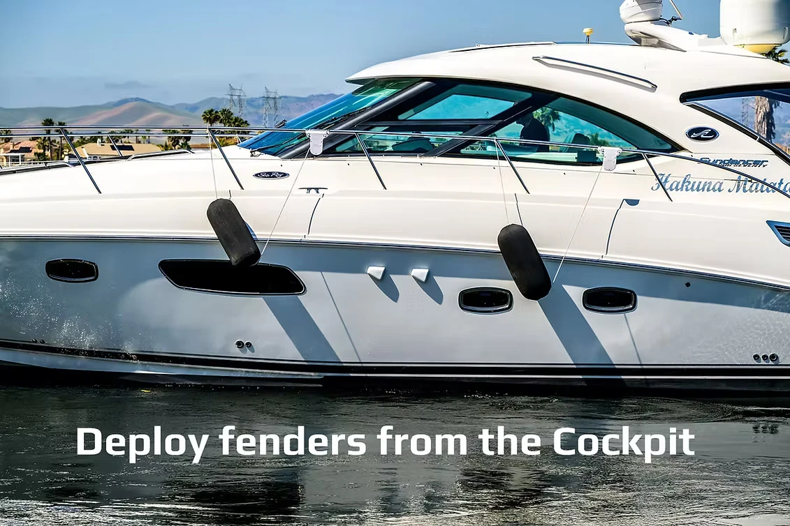 Heavy-duty torque automatic Bluetooth boat fender deployment system for fenders up to 12 inches in diameter